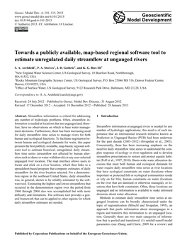 Towards a Publicly Available, Map-Based Regional Software Tool to Estimate Unregulated Daily Streamﬂow at Ungauged Rivers