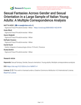 Sexual Fantasies Across Gender and Sexual Orientation in a Large Sample of Italian Young Adults: a Multiple Correspondence Analysis