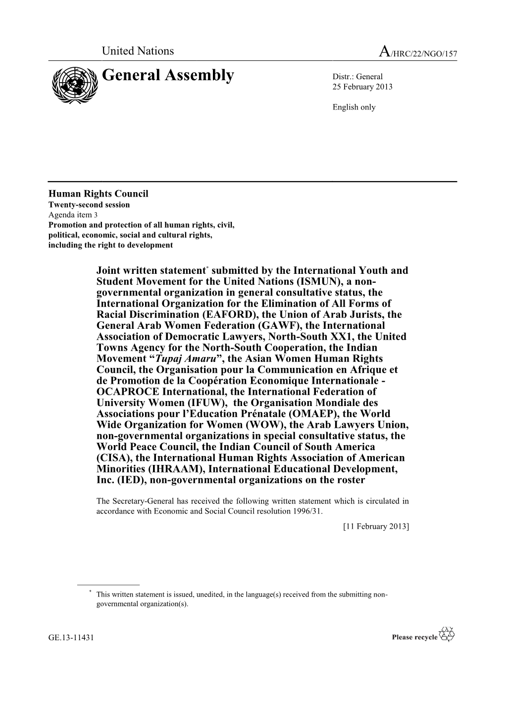 Disappearances and Missing Persons in Iraq - 2003-2013*