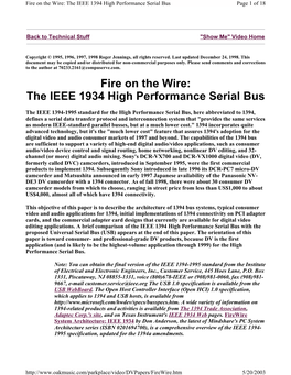 Fire on the Wire: the IEEE 1934 High Performance Serial Bus
