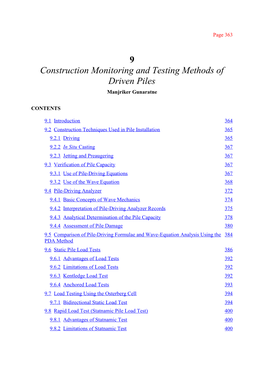 9 Construction Monitoring and Testing Methods of Driven Piles Manjriker Gunaratne