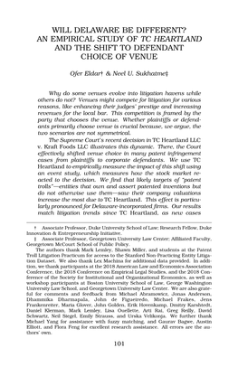 Will Delaware Be Different? an Empirical Study of Tc Heartland and the Shift to Defendant Choice of Venue