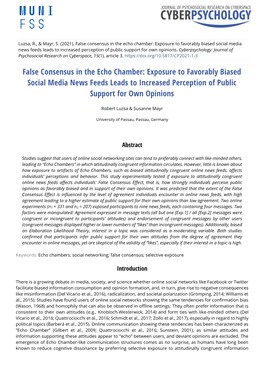 False Consensus in the Echo Chamber: Exposure to Favorably Biased Social Media News Feeds Leads to Increased Perception of Public Support for Own Opinions