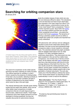 Searching for Orbiting Companion Stars 26 January 2016