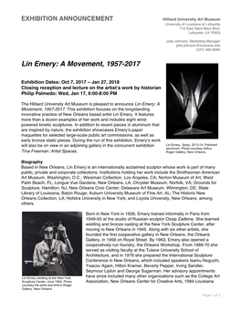 Lin Emery: a Movement, 1957-2017
