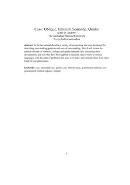 Case: Oblique, Inherent, Semantic, Quirky Avery D