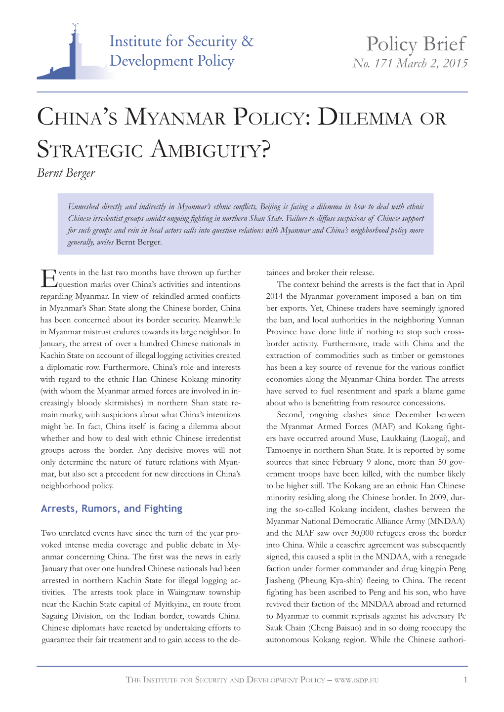 2015-Berger-Chinas-Myanmar-Policy-Dilemma-Or-Strategic-Ambiguity.Pdf