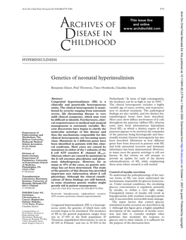 Genetics of Neonatal Hyperinsulinism