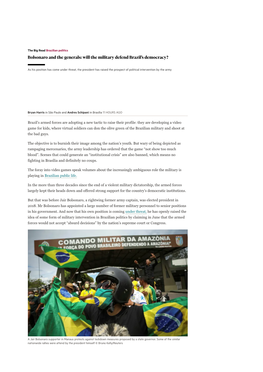 Bolsonaro and the Generals: Will the Military Defend Brazil's Democracy?