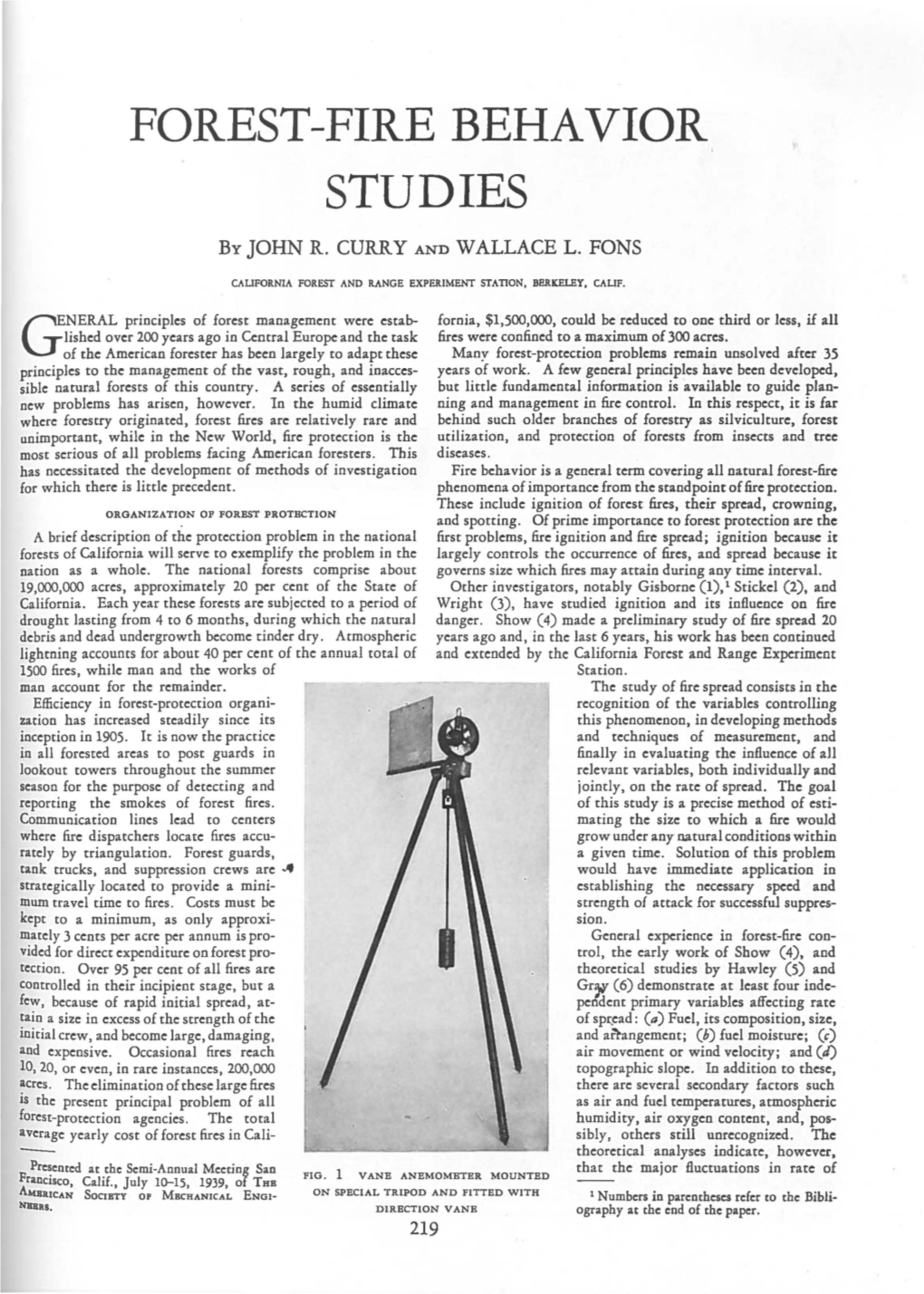 Forest-Fire Behavior Studies