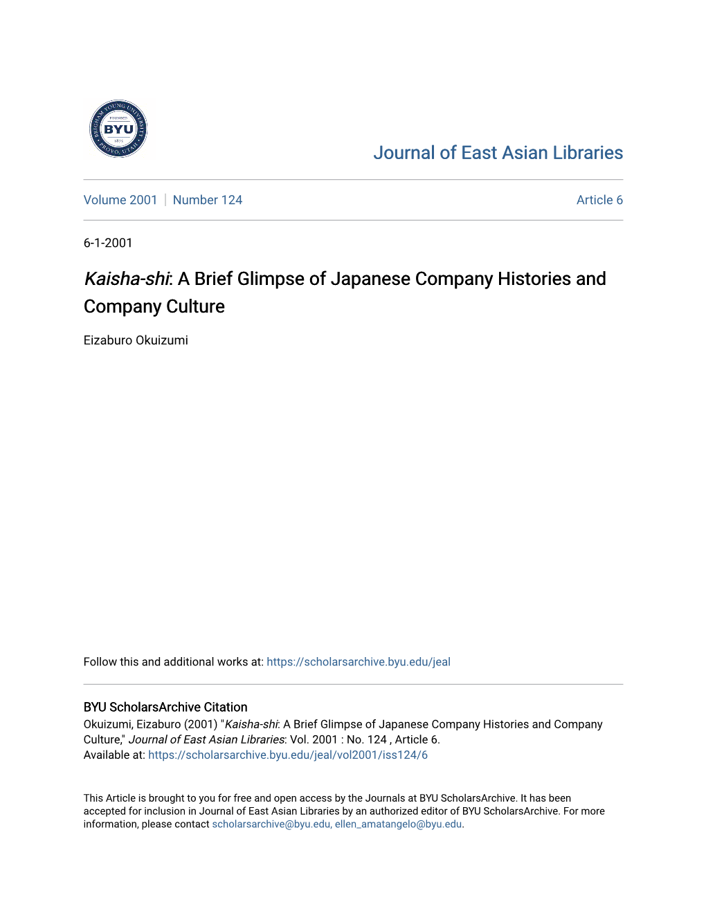 Kaisha-Shi: a Brief Glimpse of Japanese Company Histories and Company Culture