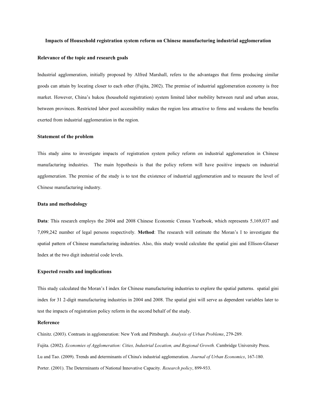 Impacts of Houseshold Registration System Reform on Chinese Manufacturing Industrial