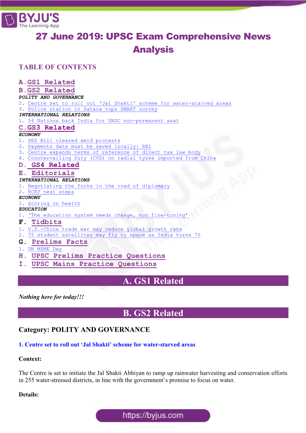 27 June 2019: UPSC Exam Comprehensive News Analysis A