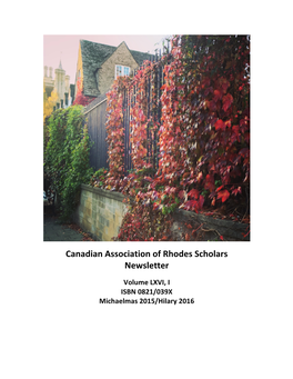 Canadian Association of Rhodes Scholars Newsletter