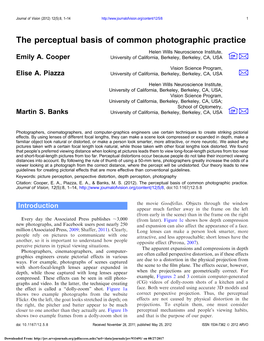 The Perceptual Basis of Common Photographic Practice Helen Wills Neuroscience Institute, # Emily A
