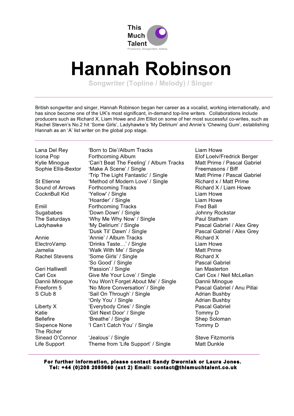 Hannah Robinson Complete CV