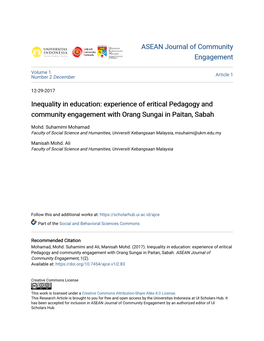 Inequality in Education: Experience of Eritical Pedagogy and Community Engagement with Orang Sungai in Paitan, Sabah
