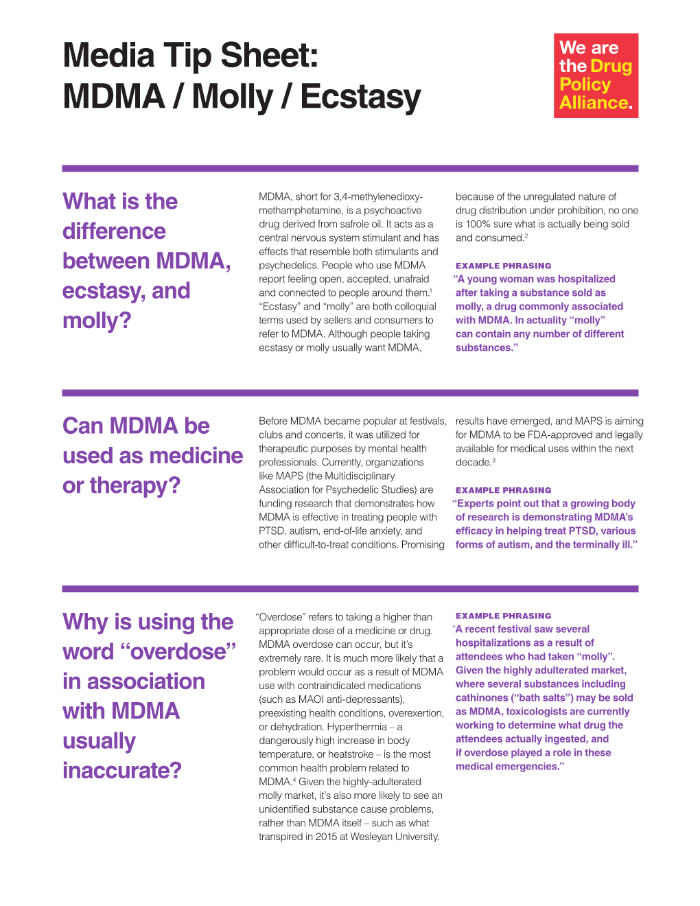 Media Tip Sheet: MDMA / Molly / Ecstasy