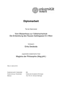 Vom Waisenhaus Zur Volkshochschule Die Entwicklung Des Hauses Galileigasse 8 in Wien