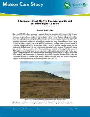 Information Sheet 1E: the Dartmoor Granite and Associated Igneous Rocks