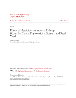 EFFECTS of HERBICIDES on INDUSTRIAL HEMP (Cannabis Sativa) PHYTOTOXICITY, BIOMASS, and SEED YIELD