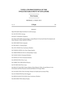 Votes and Proceedings of the Twelfth Parliament of Singapore