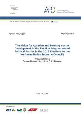 The Vision for Agrarian and Forestry Sector Development in the Election Programmes of Political Parties in the 2019 Elections to the Verhovna Rada (Supreme Council)