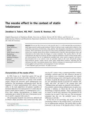The Nocebo Effect in the Context of Statin Intolerance