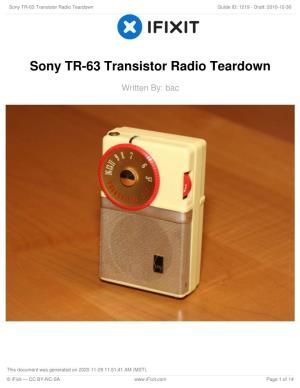 Sony TR-63 Transistor Radio Teardown Guide ID: 1219 - Draft: 2010-10-30