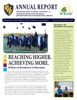 ANNUAL REPORT WISSAHICKON SCHOOL DISTRICT and WISSAHICKON EDUCATIONAL OPPORTUNITIES FOUNDATION (WEOF)