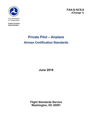 Private Pilot Airplane Airman Certification Standards