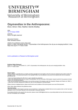 University of Birmingham Ozymandias in the Anthropocene
