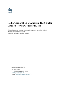 Radio Corporation of America, RCA Victor Division Secretary's Records 2658