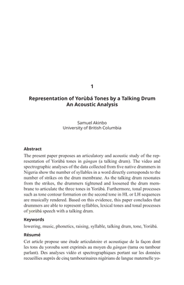 1 Representation of Yorùbá Tones by a Talking Drum an Acoustic Analysis