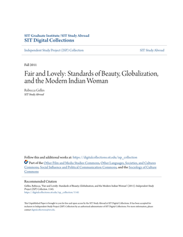 Standards of Beauty, Globalization, and the Modern Indian Woman Rebecca Gelles SIT Study Abroad