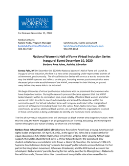 National Women's Hall of Fame Virtual Induction Series Inaugural Event