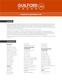 Complete Equipment List