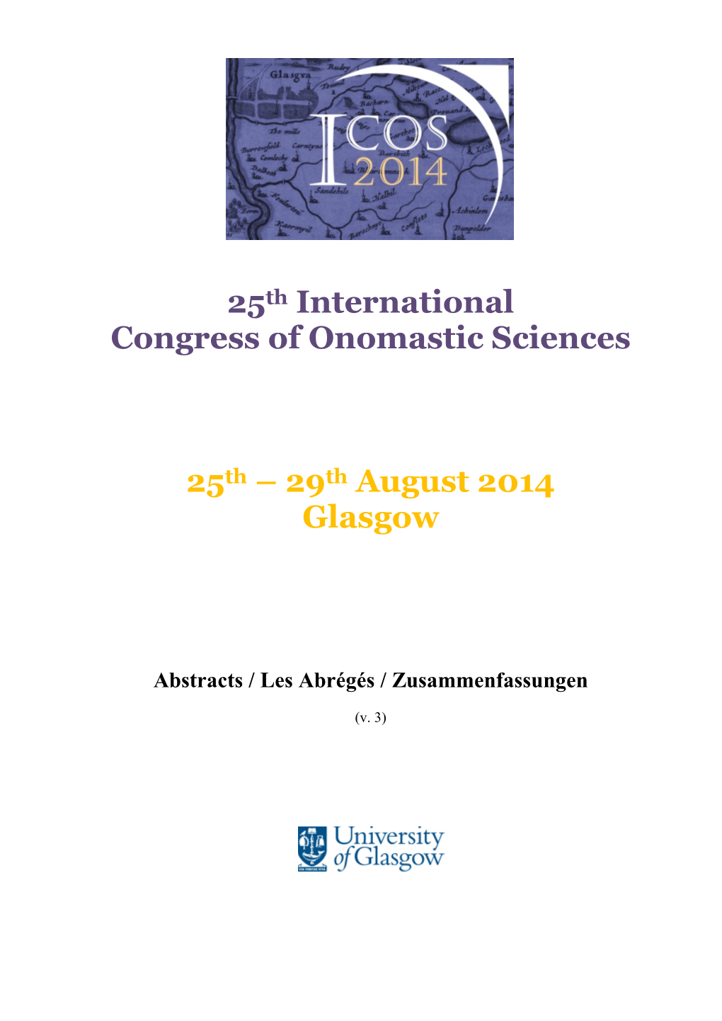 25Th International Congress of Onomastic Sciences