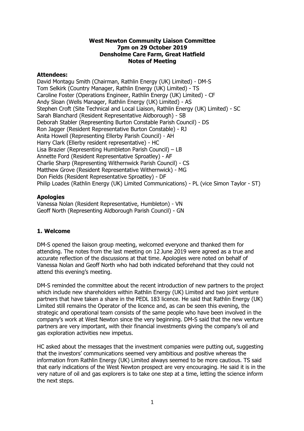 2019 10 29 Rathlin Community Liaison Committee Meeting