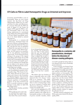 CFI Calls on FDA to Label Homeopathic Drugs As Untested and Unproven