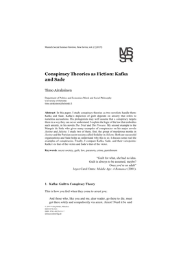 Conspiracy Theories As Fiction: Kafka and Sade