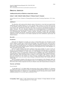 ORIGINAL ARTICLES Antibacterial Activity of Barleria Cristata Bark
