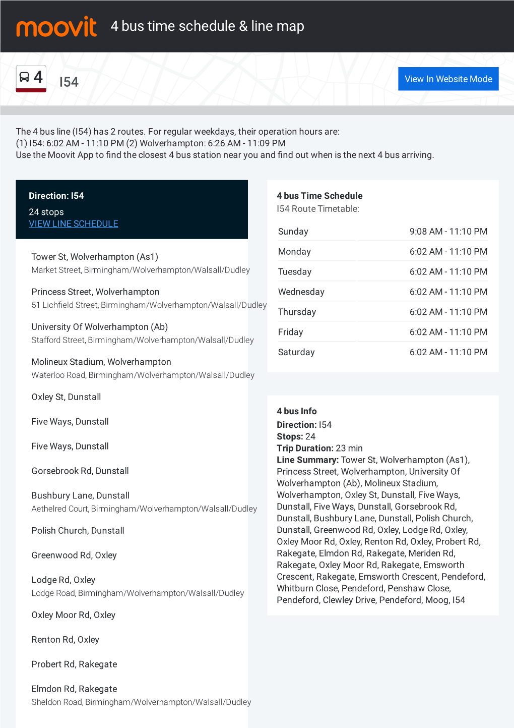 4 Bus Time Schedule & Line Route