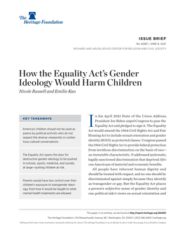 How the Equality Act's Gender Ideology Would Harm Children