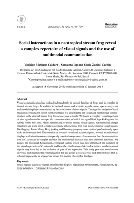 Social Interactions in a Neotropical Stream Frog Reveal a Complex Repertoire of Visual Signals and the Use of Multimodal Communication