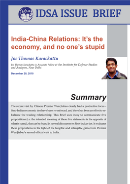 India-China Relations: It’S the Economy, and No One’S Stupid