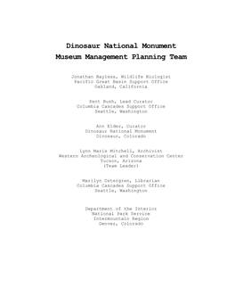 Dinosaur National Monument Museum Management Planning Team