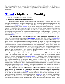 Tibet from the 13Th Century to 2004, and Is Quite Eye Opening – at Least It Is to Your Editor! Hopefully You Too Will Find It Very Informative