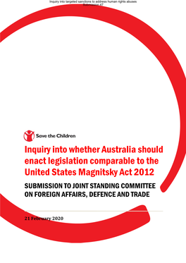 Inquiry Into Whether Australia Should Enact Legislation Comparable to the United States Magnitsky Act 2012 SUBMISSION to JOINT STANDING COMMITTEE