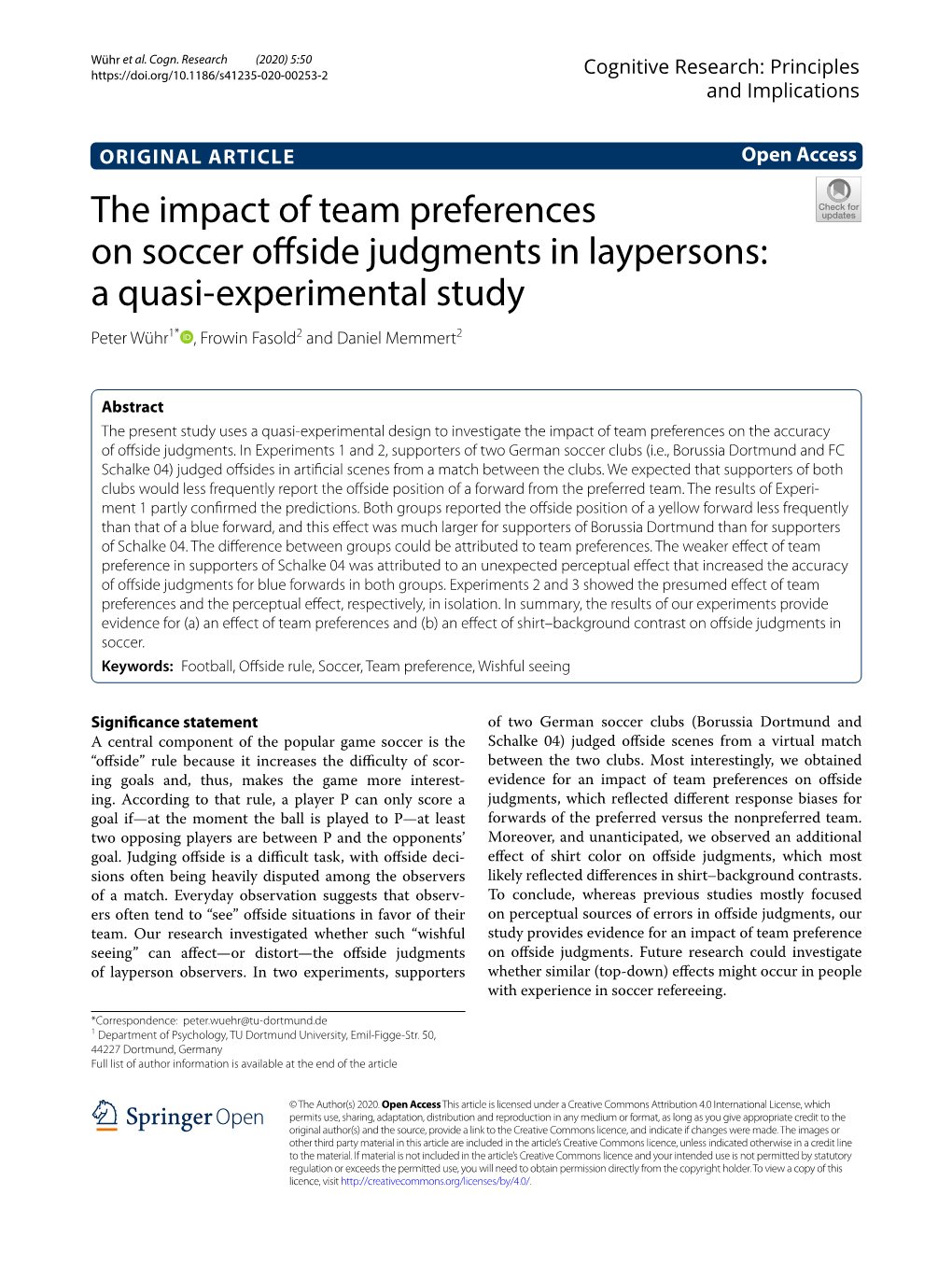 The Impact of Team Preferences on Soccer Offside Judgments In